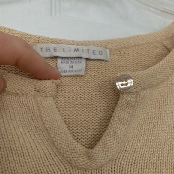 Vintage silk knit Sweater medium pullover notch v-neck cream ivory - Picture 2 of 7